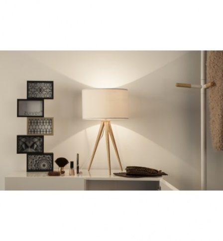 Biała lampa stołowa na trójnogu do salonu