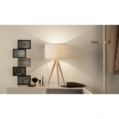 Biała lampa stołowa na trójnogu do salonu